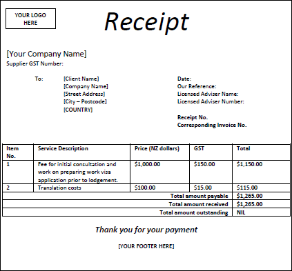 Example of a receipt.
